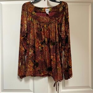 Chico’s Vintage Burnout Metallic Velvet Elastic Waist Wrist Tie Blouson Top